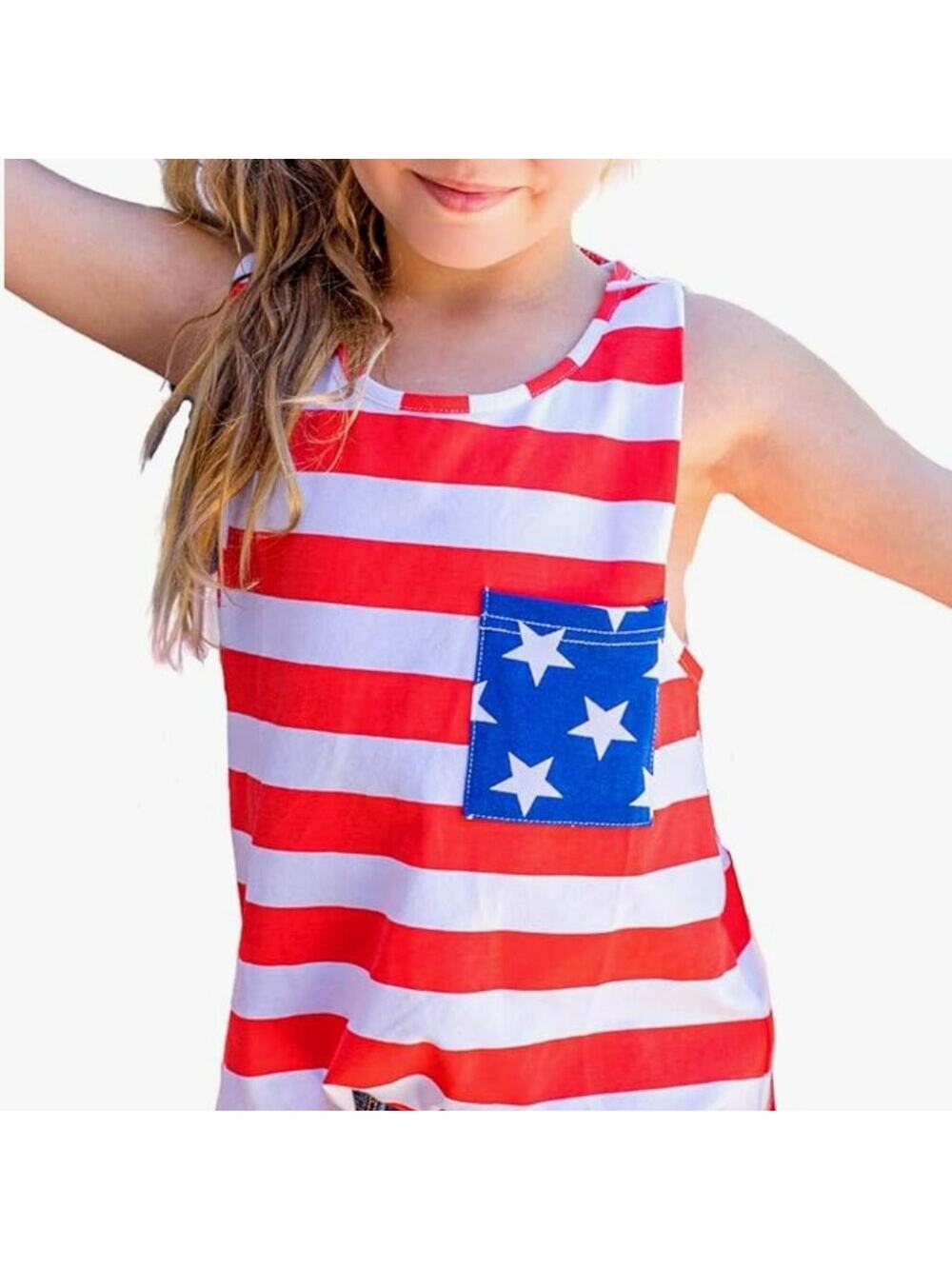 Girls Patriotic USA Flag Tank Top Size 12 Red White Blue 4th of July